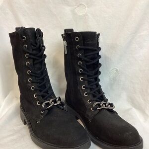 Clarks Black Heeled Boots with Chain Accent